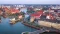 View from the height on the historic city center and the Odra River. Stare Myasto, Wroclaw, Poland