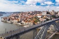 Aerial view of the historic city Porto, Dom Luiz bridge. Porto