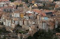 Aerial view of historic Cuenca city center with Torre de Mangana tower near Madrid, Spain