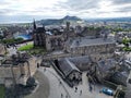 Aerial view of a historic Edinburgh Castle, in Scotland surrounded by a large crowd of admirers Royalty Free Stock Photo