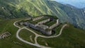 Aerial view of a historic Fort Pernante at the top of a mountain in Tende, France