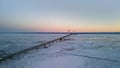 Aerial view of historic Mackinac bridge with Frozen lake Michigan Royalty Free Stock Photo