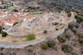 Aerial view of the historic town of Castelo Mendo in Portugal, detail of the remains of the church and castle