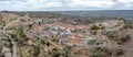 Aerial view of the historic town of Castelo Mendo in Portugal, detail of the remains of the church and castle