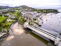 Aerial view of the historic town of Conwy with it`s medieval castle - Wales - United Kingdom Royalty Free Stock Photo