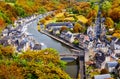 Aerial view of the historic town of Dinan with Rance river with Royalty Free Stock Photo