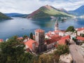 Aerial view of the historic town of Perast at Bay of Kotor, Montenegro