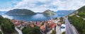 Aerial view of the historic town of Perast at Bay of Kotor.