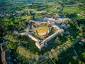 Aerial view of the historic Tuscan Castle in the countryside of Arezzo, Italy