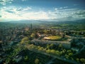 Aerial view of the historic Tuscan Castle in the countryside of Arezzo, Italy