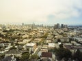 Aerial view historic Victorian houses and modern skyline background Royalty Free Stock Photo