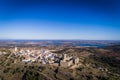 Aerial view of the historic village of Monsaraz in Alentejo with the Alqueva dam reservoir on the background Royalty Free Stock Photo