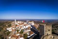 Aerial view of the historic village of Monsaraz in Alentejo with the Alqueva dam reservoir on the background Royalty Free Stock Photo