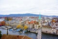 Aerial view of historic Zurich city center with famous Fraumunster Church Royalty Free Stock Photo