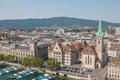 Aerial view of historic Zurich city with Fraumunster Church and river Limmat Royalty Free Stock Photo