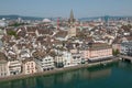 Aerial view of historic Zurich city with Fraumunster Church and river Limmat Royalty Free Stock Photo