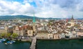 Aerial view of historic Zurich city with Fraumunster Church and river Limmat in Zurich, Switzerland Royalty Free Stock Photo