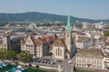 Aerial view of historic Zurich city with Fraumunster Church and river Limmat Royalty Free Stock Photo