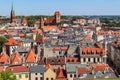 Aerial view of historical buildings of medieval town Torun, Poland. August 2019