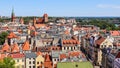 Aerial view of historical buildings of medieval town Torun, Poland. August 2019