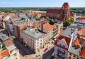 Aerial view of historical buildings of medieval town Torun, Poland. August 2019