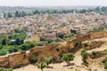 Aerial view of historical Moroccan Arabic town Fez with its city wall and soukhs Royalty Free Stock Photo