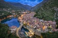 Aerial view on historical town Breil-sur-Roya at dusk, France