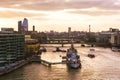 Aerial view of the HMS Belfast museum at sunset Royalty Free Stock Photo