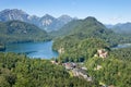 Aerial view of Hohenschwangau and Alpsee lake