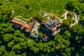 Aerial view on Hohenschwangau Castle Schwangau, Bavaria, Germany. Drone picture of landscape witn trees Royalty Free Stock Photo