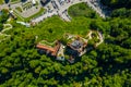 Aerial view on Hohenschwangau Castle Schwangau, Bavaria, Germany. Drone picture of landscape witn trees Royalty Free Stock Photo