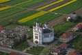 Aerial view of Holy Trinity Church in a small European village Royalty Free Stock Photo