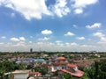 Aerial view of home village against blue sky in thailand