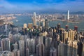 Aerial view, Hong Kong city downtown over Victoria Harbour Royalty Free Stock Photo