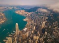 Aerial view of Hong Kong Downtown, China. Financial district and business centers in smart city in Asia. Top view of skyscraper Royalty Free Stock Photo