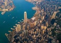 Aerial view of Hong Kong Downtown, China. Financial district and business centers in smart city in Asia. Top view of skyscraper Royalty Free Stock Photo