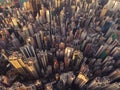 Aerial view of Hong Kong Downtown. Financial district and business centers in smart city in Asia. Top view of skyscraper and high