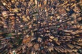 Aerial view of Hong Kong Downtown. Financial district and business centers in smart city in Asia. Top view of skyscraper and high- Royalty Free Stock Photo