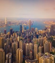 Aerial view of Hong Kong Downtown, Republic of China. Financial district and business centers in smart city in Asia. Top view of Royalty Free Stock Photo