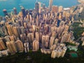 Aerial view of Hong Kong Downtown, Republic of China. Financial district and business centers in smart city in Asia. Top view of Royalty Free Stock Photo