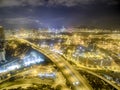 Aerial view of Hong Kong Night Scene, Kwai Chung in golden color