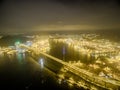 Aerial view of Hong Kong Night Scene, Kwai Chung in golden color Royalty Free Stock Photo