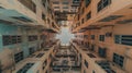 Aerial view of hong kong residential building atrium capturing urban density and architectural charm