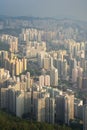 Aerial view of Hong Kong skyscrapers at golden hour Royalty Free Stock Photo