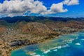 Aerial view Honolulu coastline in Hawaii from a helicopter