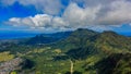 Aerial view Honolulu coastline in Hawaii from a helicopter