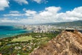 Aerial view of Honolulu and Waikiki beach from Diamond Head Royalty Free Stock Photo