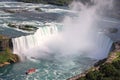 Aerial view of Horseshoe Falls including Hornblower Boat sailing on Niagara River Royalty Free Stock Photo