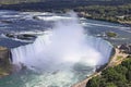 Aerial view of Horseshoe Falls including Maid of the Mist Boat sailing on Niagara River Royalty Free Stock Photo