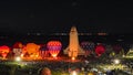 Aerial View of Hot Air Balloons Doing a Balloon Glow With a Space Shuttle at Night on a Summer Nite Royalty Free Stock Photo